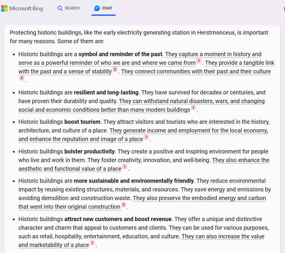 Protecting historic buildings, like the early electricity generating station in Herstmonceux, is important for many reasons. Some of them are: